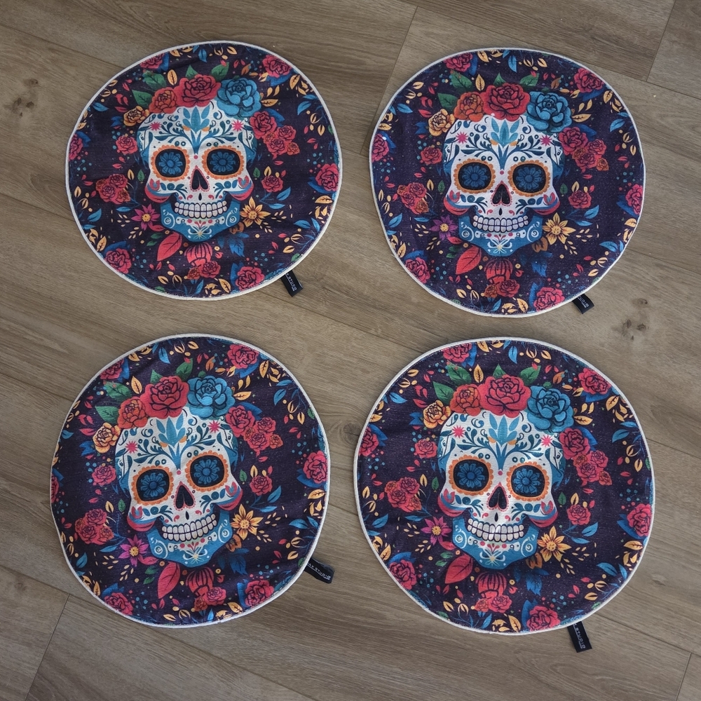 Max Studio Sugar Skull Placemats‎ Day of the Dead Floral Set of 4 NWOT